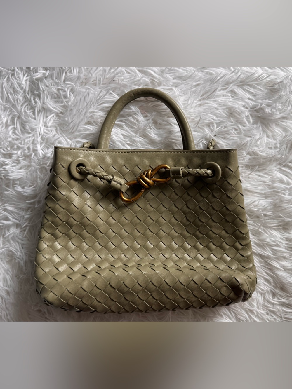 Woven Leather Tote Bag in Olive